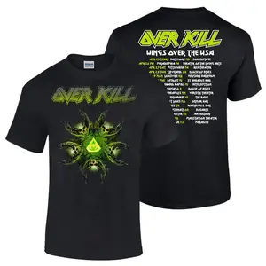 Women's Cotton Fitted Short-Sleeve Crew Neck Graphic T-Shirt - Lady Top, Overkill Metal Classic Loud and Proud Style, Wings Over USA 2019 Tour Tee tm08106