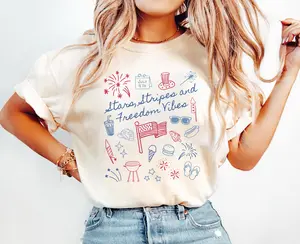 4th of July Shirt Women Comfort Color Fourth of July T Shirt Independence Day Tshirt Cute Doodle Shirt Patriotic Mama Shirt for July 4th Tee