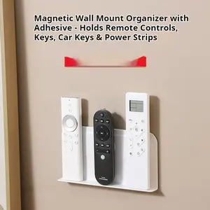 Magnetic Wall Mount Organizer with Adhesive - Holds Remote Controls, Keys, Car Keys & Power Strips | No Drilling Installation | for Kitchen, Toilet, Office, Entryway