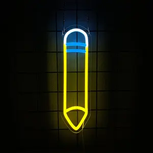 Pencil LED Neon Signs - Desk/Table Classroom Lamp with Stand for Bedroom, Study Room, Game Room - USB/Battery Powered Pencil Neon Lights - Back to School Classroom Lights for Teachers