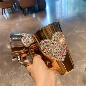 Elegant Rhinestone Laser Drinking Cup, Unique Design Crystal Coffee Mug, Essential Home Kitchen Diningware, Portable Travel Gift