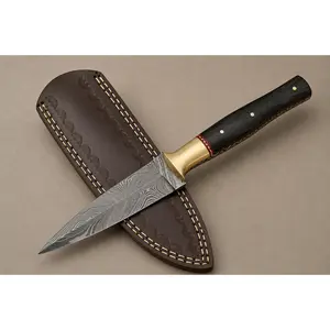 Midnight Horn Damascus Steel Knife – 512 Layer Hand Forged Blade with Bull Horn Handle & Leather Sheath