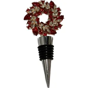 Crystal Christmas Wreath Wine Stopper in Red