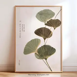 Japandi Lotus Leaf Minimalist Wall Art Print C