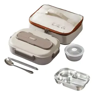 Trending Leak-Proof Stainless Steel Lunch Box with 3 Compartments - Durable Easy-Clean Bento Container for Students and Office Workers - Pink Portable Lunch Box