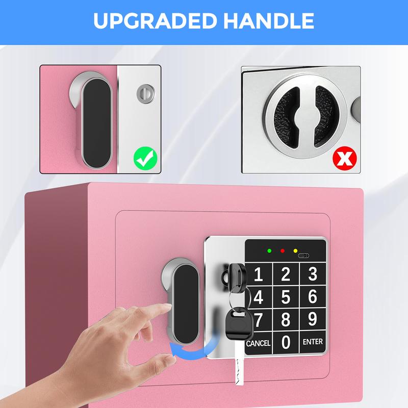 [Pink in Love] RXDSAFE Smart Digital Safe Box for Valentine's Day Gift, Home, Office, Drawer Security Lock Box With LED Light, Alarm System, Keypad, Ideal for Money, Passports, Jewelry,Pink,White,Black, Hidden Closet