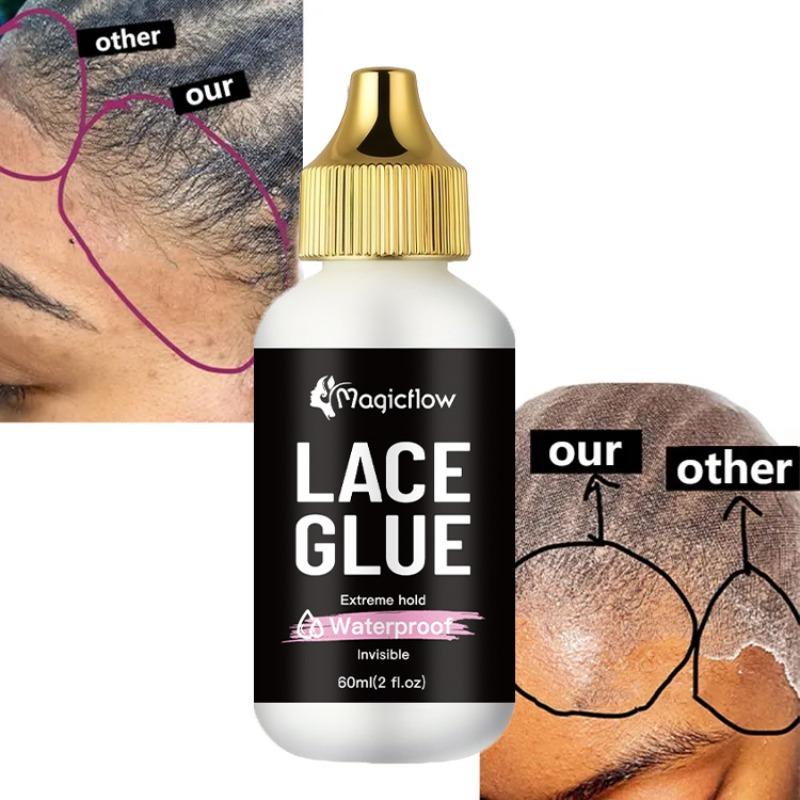 60ml/2fl.oz Waterproof Wig Lace Glue - Strong Hold, Invisible, Quick Dry & Easy Removal - No Odor Adhesive for All Wigs, Hair Lace Glue, for Human Hair Extensions