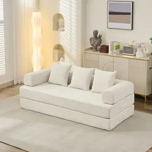 Niccae Comfy Convertible Folding Mattress Couch Chenille Floor Sofa Bed with Armrest Lounge Couch for Living Room Bedroom Studio Office Guest Room Space-Saving Sofa