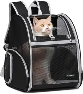 Cat Backpack Carrier Pet Backpack Carrier for Small Dogs and Medium cat Puppy Kitten Bunny up to 15lbs, Cat Carrying Backpack Collapsible with Fully Ventilated Mesh with Safety Leash (Black)