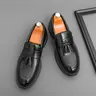 Men's Polished Black Leather Business Slip-On Shoes - Chic Ankle, Solid Color Pointed Toe, Hole-Free, Comfortable All Seasons Footwear for Office Work & Daily Casual (Boys-Suitable)