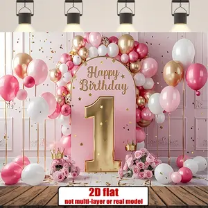 1pc Balloon 1st Birthday Background Banner, Crown and Rose Pattern Design, Perfect for Birthdays, Parties, Anniversaries, Photography Backdrop