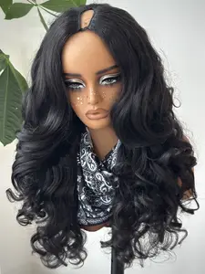 SummerVibes GKtineke V Part Wig, Body Wave Half Wigs for Women, Synthetic Yaki Hair, Glueless Wear and Go Wig with Bouncy Curls, Natural Black.