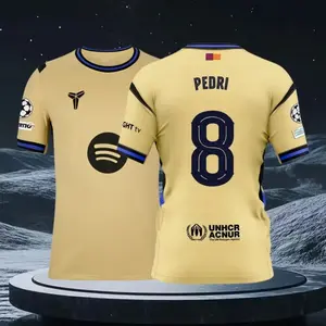 25 26 Away Kit Yellow 8# Pedri Short Sleeve Soccer Jersey Fans Version 7