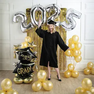 2025 Gold & Silver Congrats Grad Balloon Backdrop Kit - 61 Pc.