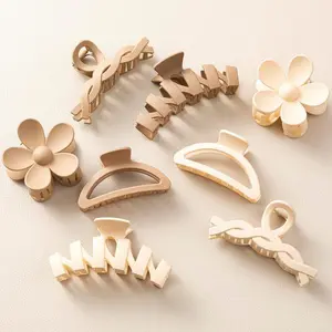 Sunolga 8PCS Hair Clips for Women, Flower Claw Clips for Thick Hair, Non-Slip Hair Accessories with Multi-Styles, Neutral Colors Variety Pack