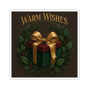 Warm Wishes Kiss-Cut Sticker — Vintage Holiday Gift Wreath Design