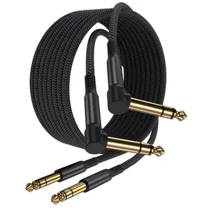 1/4 Inch TRS Instrument Cable 10ft 2-Pack,Right-Angled to Straight 6.35mm Male Jack Stereo Audio Cord,6.35 Balanced Interconnect Line for Electric Guitar,Bass,Keyboard,Mixer,Amplifier,Speaker