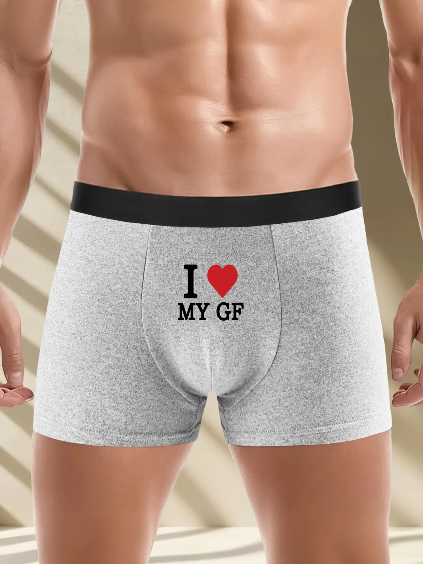 Men's Daily Boxing Briefs, I Love My GF Print, Heart Print Boxers, Casual Fitted Underwear, Comfortable / Colors, Perfect Gift for Valentine's Day, Undergarments