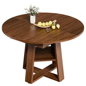 Extendable Round Dining Table for 4-8, Modern Kitchen Oval Dinner Table with Storage Shelf, Wood Pedestal Table, Space Saving Modern Style