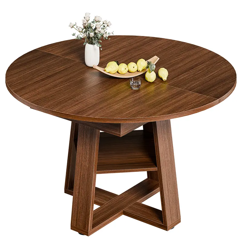 Sweetcrispy Convertible Oval Dining Table - Seats 4-8, MDF Top, Scratch-Resistant Waterproof Coating, Wood Pedestal, Hidden Storage Shelf, Smooth Shape Transformation, Easy to Assemble with Assembly Guide, Space-Saving Modern Indoor Craft Desk