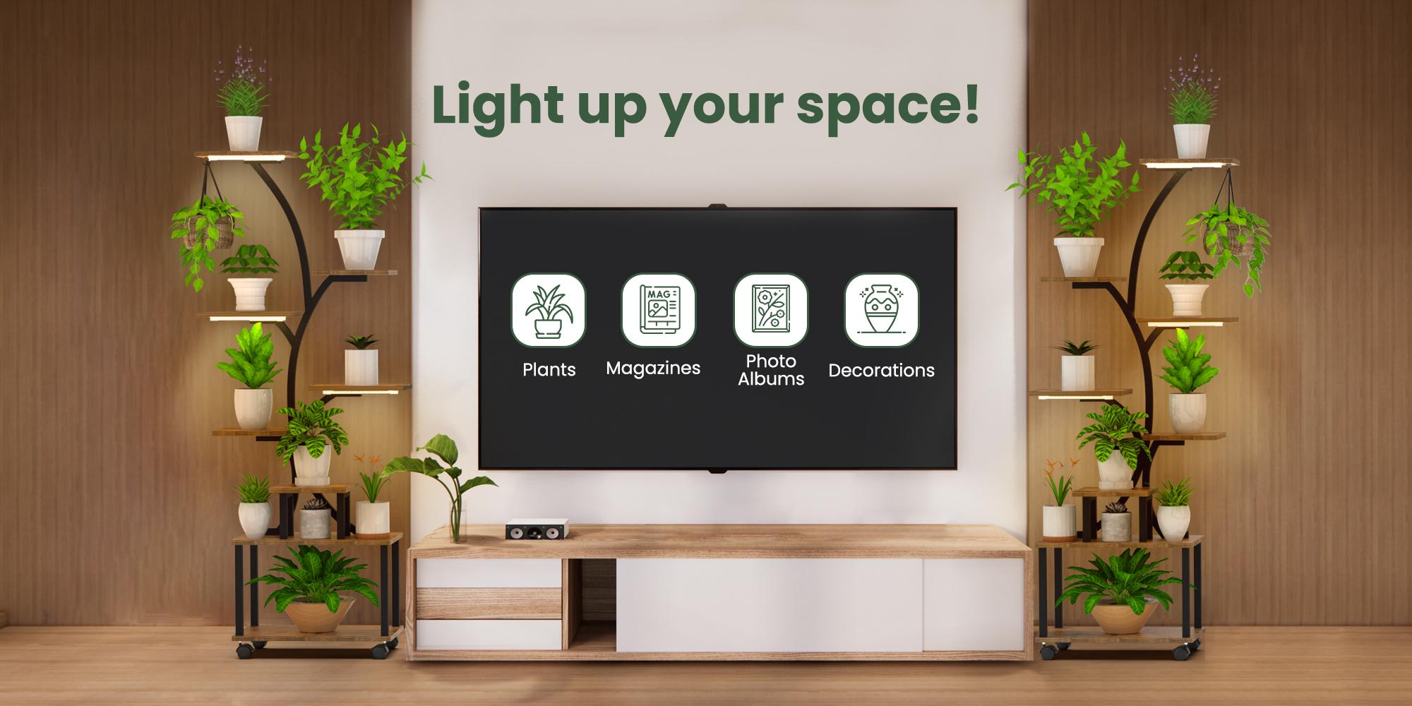 Indoor plant stand with grow lights - 62inch Tall plant stand, indoor growing corner stand with lights, 8-tier large flower stand, S-shaped living room decorative stand, patented design, black