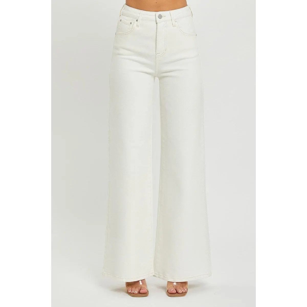 Risen Cream High Rise Wide Leg Jeans
