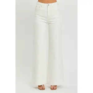 Risen Cream High Rise Wide Leg Jeans