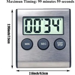 Kitchen Timer, Digital Kitchen Timer Magnetic Countdown Kitchen Timer with Loud Alarm Stainless Steel