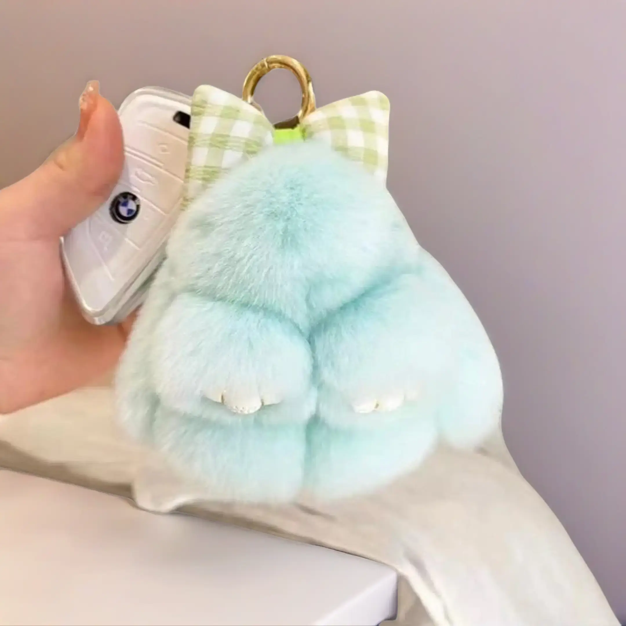 Bunny PomPom Keychain - 7 Inches Long Soft & Floppy Charm for Anxiety Relief - Ideal for Keys Handbags Backpacks Cell Phones Cars & Household Decor - Perfect Graduation Concert Birthday Gift