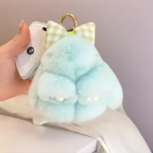 Bunny PomPom Keychain - 7 Inches Long Soft & Floppy Charm for Anxiety Relief - Ideal for Keys Handbags Backpacks Cell Phones Cars & Household Decor - Perfect Graduation Concert Birthday Gift