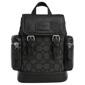 COACH Sprint 15 Logo Print Patchwork Jacquard Fabric Mini Crossbody Bag for Men and Women in Black Gray