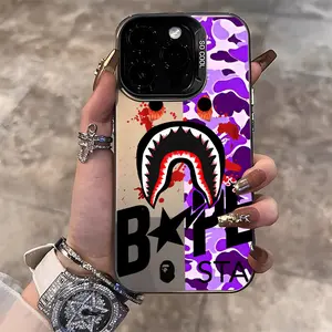 Luxury Shark B-Bape Phone Case Suitable for iPhone 17 16e 16 15 14 13 12 11 Mini Pro Max Air X XR XSMAX 8 7 Plus Anti Fall Protection Matte Back Cover Accessories
