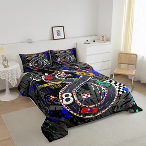 Sports Car Comforter Set,Queen Size Race Sports Car Bedding Set,Cartoon Car Sports Competition Blue Comforter,1 Comforter+ 2 Pillow Shams