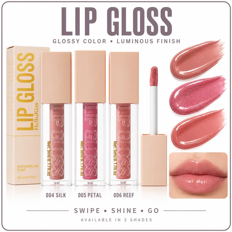 YTinted Lip Gloss with High-Shine Finish, Nude Rose and Pink Lip Color with Doe-Foot Applicator, Wear Alone or Over Lipstick, 5 ml, Available in Silk, Petal and Reef