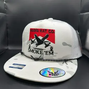 Smoke Em Hat - White & Camo Trucker Cap with Embroidered Logo and Adjustable Snapback