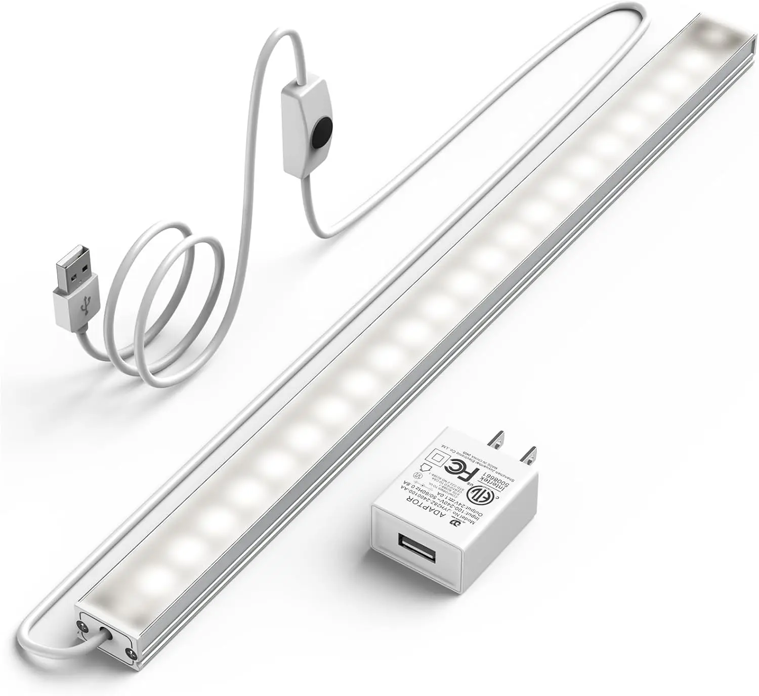 ASOKO Under Cabinet Led Lighting, 12 Inch Light Strip Bar, Daylight White 5000K Dimmable Plug in USB Light, Small Thin Led Under Counter Lighting for Kitchen/Room/Shelf/Desk/Display Case