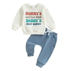0-3Years Toddler Baby Boy Fall Winter Clothes Mamas Little Boy Outfit Letter Long Sleeve Sweatshirts and Jogger Pants Set Cute Casual