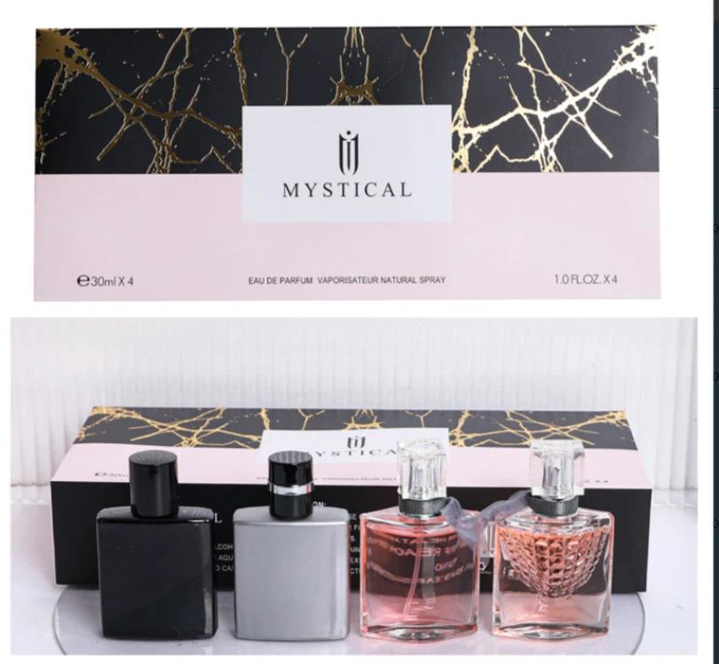 Mystical Couples Fragrance Gift Set - Luxury Portable Travel Kit with 2 Unisex + 2 Women's 30ml EDP Sprays, Long-Lasting Natural Floral-Woody Citrus Vanilla Scent, Ideal for Daily Wear Summer Gift