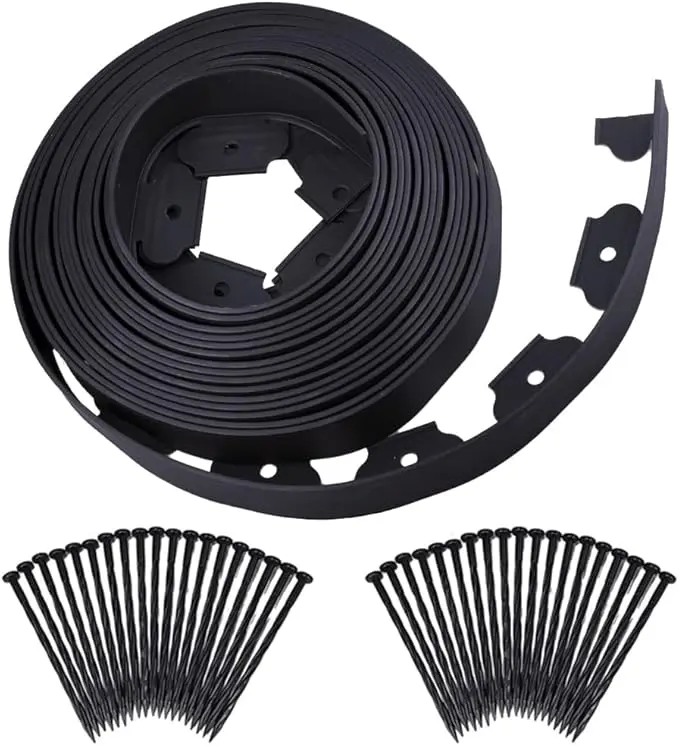 WOWCASE 2 Inch Tall No-Dig Landscape Edging Kit, Bonus Spiral Spikes, Black Plastic Lawn Edging for Landscaping, Lawn, Yard, Flower Gardens Border