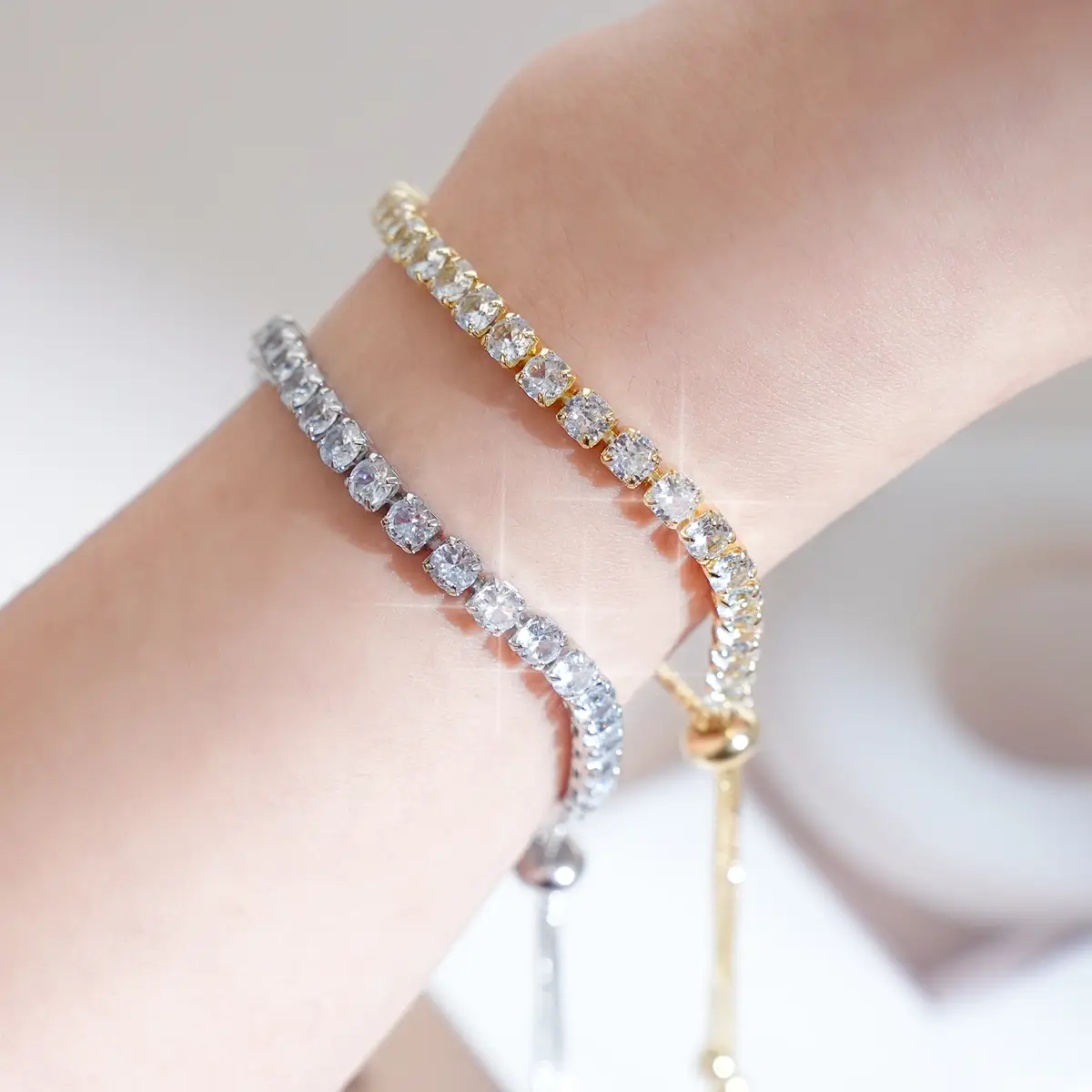 14K Gold Plated 3mm Cubic Zirconia Classic Tennis Bracelet | Gold Bracelets for Women | 2 Pack Size 5.3-9.9 Inch