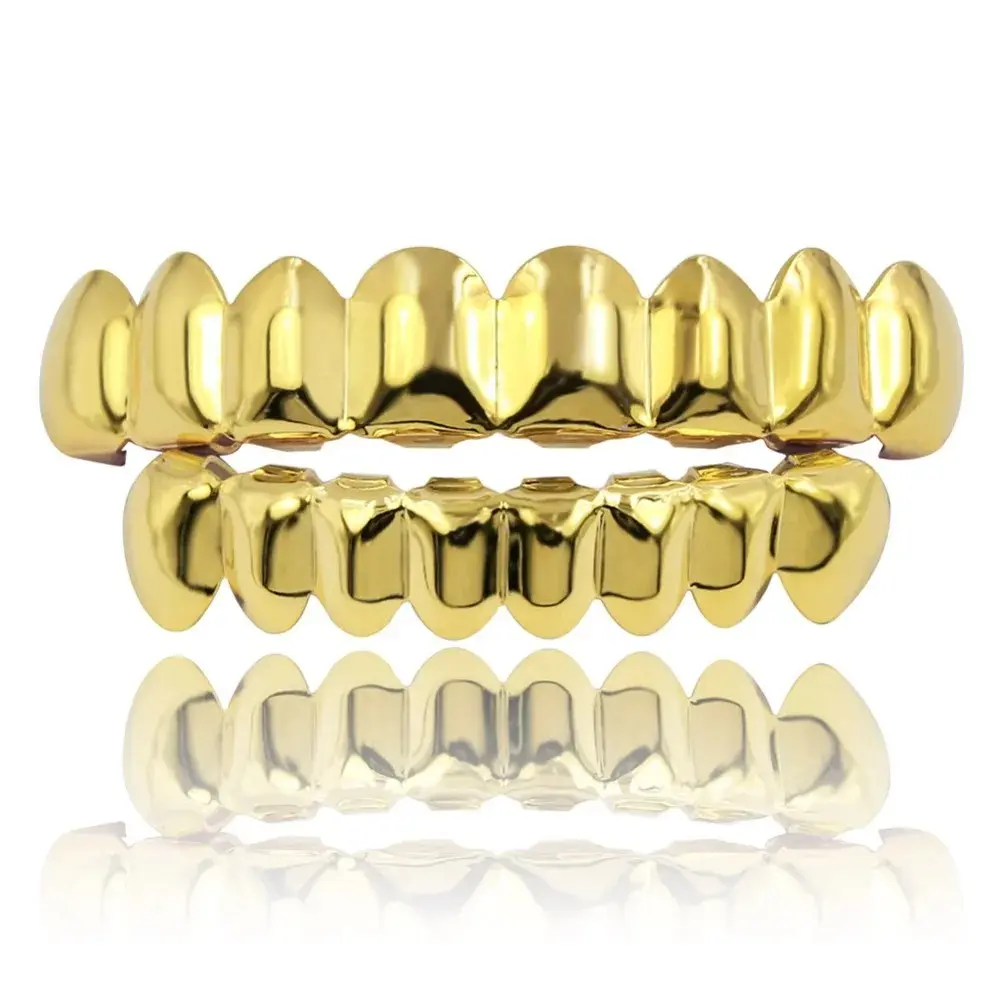 8/8 Hip Hop Teeth Grillz Set Gold Silver Color Top &  Bottom Body Jewelry  Punk Cosplay Party Tooth Grills Gifts