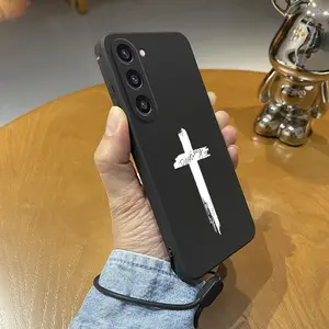 Cross Pattern Phone Case with Hand Strap, Decorative Phone Protector Cover, Phone Accessories Compatible with Samsung A55 A15 A25 A35 A05S A04E A14 A24 A34 A54 A03S A13 A23 A33 A53 A12 A32 A52S A21S A51, Casing, Protection