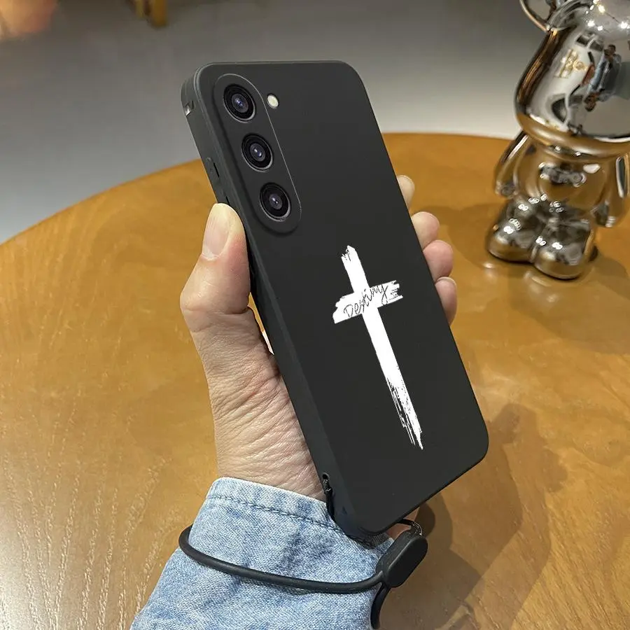 Cross Pattern Phone Case with Hand Strap, Decorative Phone Protector Cover, Protective Phone Accessories Compatible with Samsung A55 A15 A25 A35 A05S A04E A14 A24 A34 A54 A03S A13 A23 A33 A53 A12 A32 A52S A21S A51, Casing, Protection