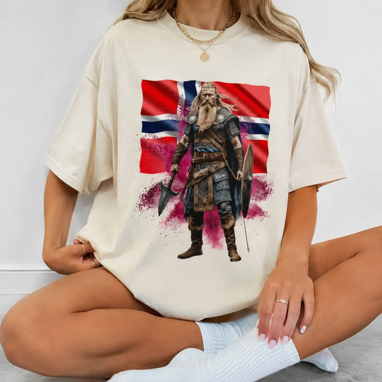 Norwegian Viking Shirt, Norway Flag Graphic Tee, Norse Mythology Warrior Tshirt, Scandinavian Heritage Gift for Men Women, Heavy Cotton Top