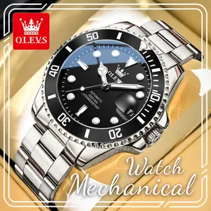 OLEVS 6650 Men's Luxury Automatic Watch, 41mm Dive Style Stainless Steel Business Wristwatch with Big Date Window, Luminous & Waterproof, Analog Watches, Waterproof Wrist Watch