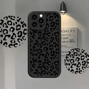 Pure Black Leopard Print Pattern TPU Case for iPhone 17 Pro Max 16 16e 15 14 Plus 13 12 Mini 11 Air XR X XS Straight Edge Drop-Resistant Rugged Durable Cover Shell Gift