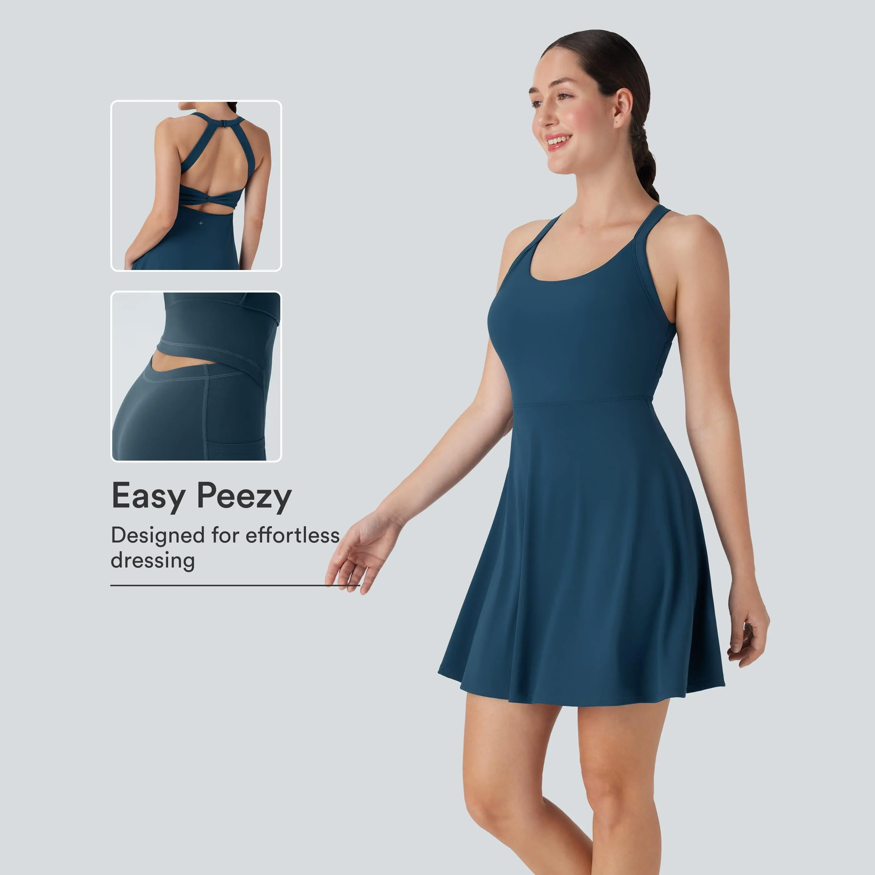 Halara Flare Low Support Dance Active Dress-Longer Length-Easy Peezy Edition DD-F Cups