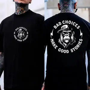 Women's Chimpanzee Graphic T-Shirt with "Bad Choices" Slogan, Casual Short Sleeve Crewneck Tee, 2-Sided Soft Fabric Top
