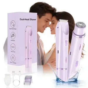 Dual-Head Pain-Free Women's Electric Razor, Bikini Trimmer, Waterproof Rechargeable Trimmer, Wet & Dry Use, Detachable Head, Rechargeable Design, Ideal for Body Hair Removal, Cordless Trimmer, High Quality Trimmer, Wireless Trimmer