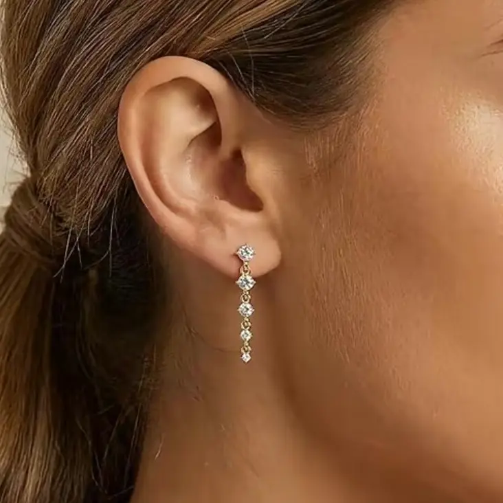 Dainty Long Cubic Zirconia Dangle Earrings for Women, Gold Silver Linear Drop Earrings, Wedding Bridal Sparkling Chain Zircon Dangling Earrings Formal Jewelry